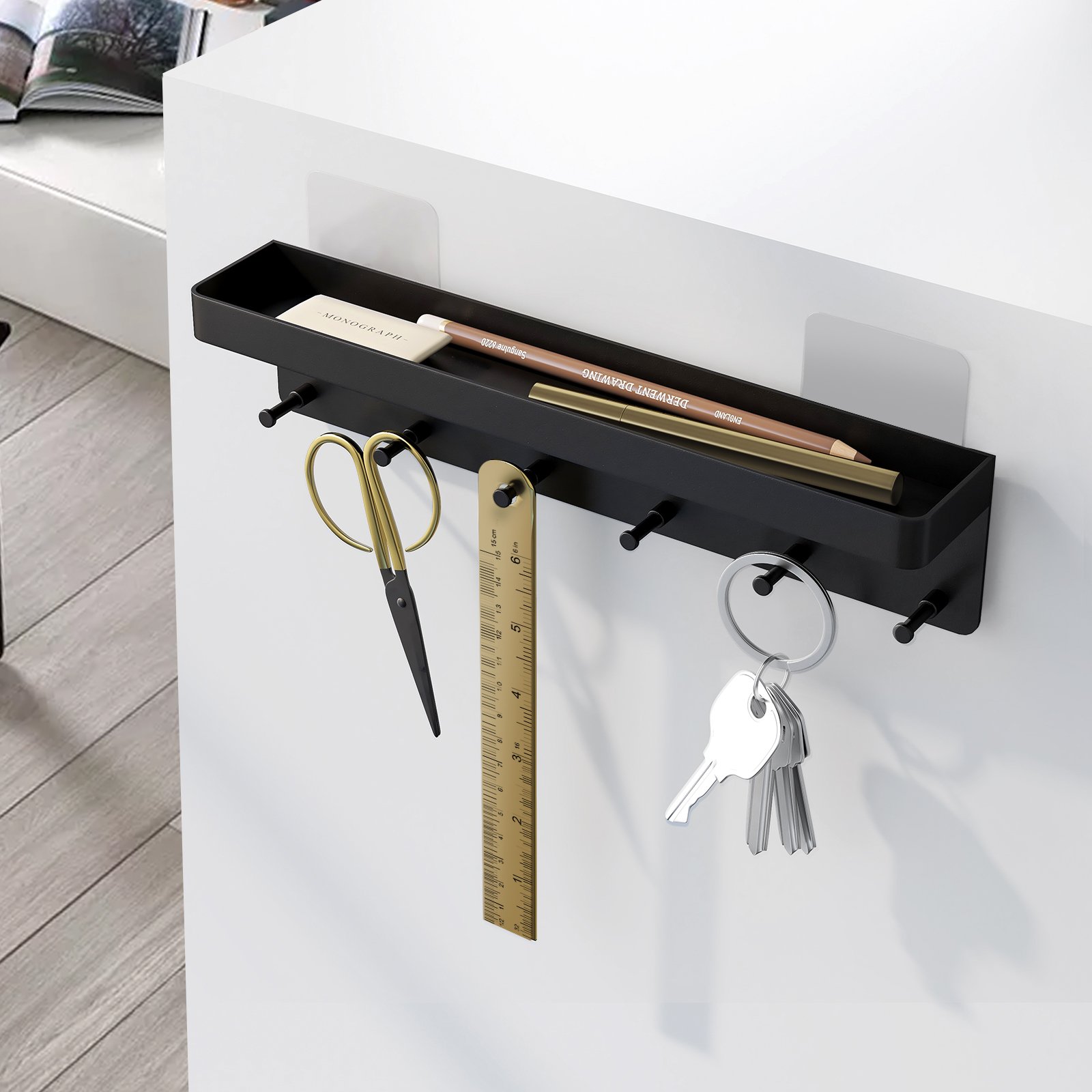 Wall Mount Entryway Storage Organizer Bronze Mail Sorter Basket key holder metal with 6 Hooks