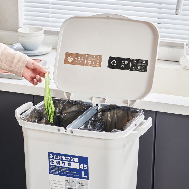 Hot Selling Storage Boxes & Bins Custom Logo OEM 3 Compartment Classified Trash Can Plastic Household Kitchen Garbage Can