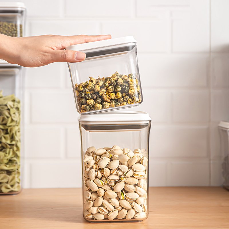800ml 1300ml 2400ml White Grey Glass Food Storage Containers Plastic Jars for Dry and Fresh Food Water Storage