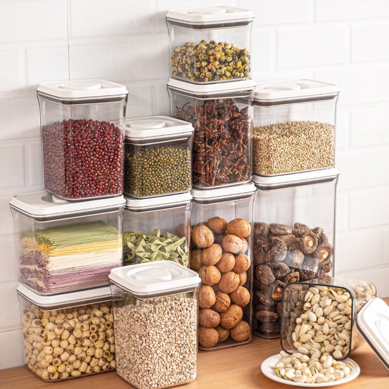 800ml 1300ml 2400ml White Grey Glass Food Storage Containers Plastic Jars for Dry and Fresh Food Water Storage