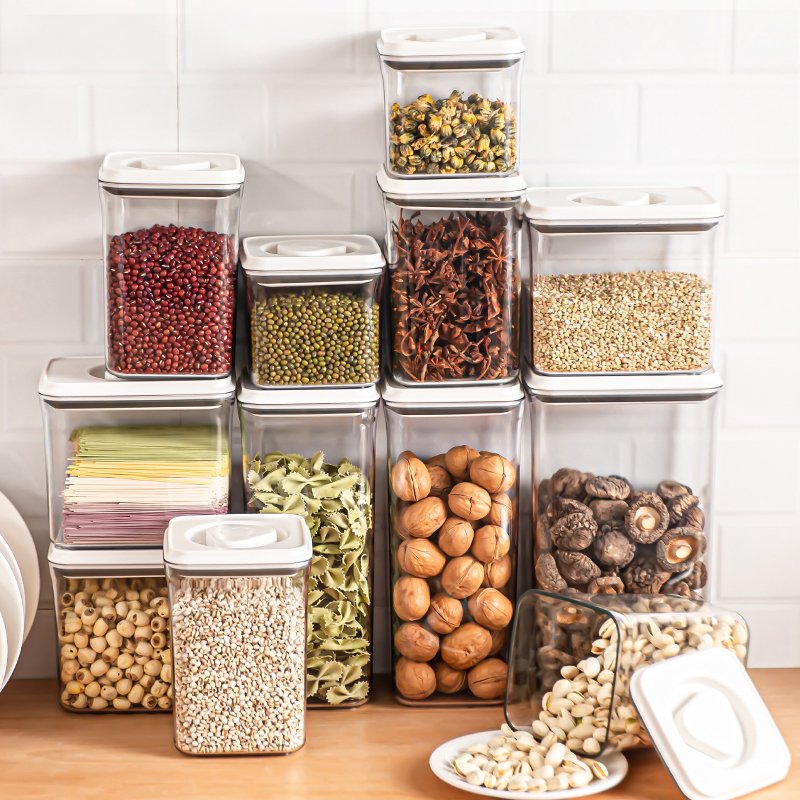 800ml 1300ml 2400ml White Grey Glass Food Storage Containers Plastic Jars for Dry and Fresh Food Water Storage