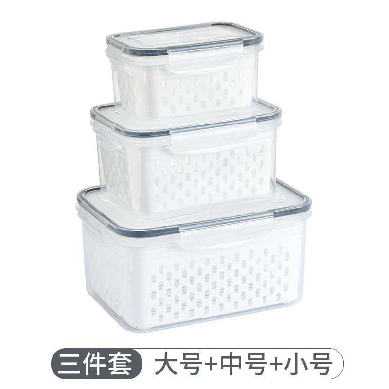 Three-Piece Plastic Fresh-Keeper Set Microwave Safe Food Storage Box Kitchen Refrigerator Special Fruit Vegetable Juice Water