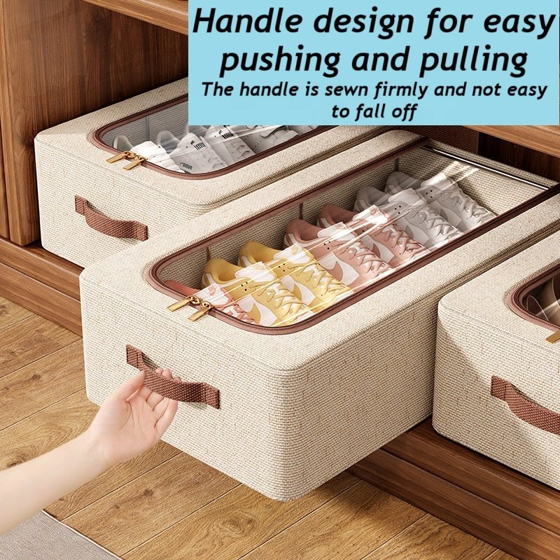 Clear Shoe Storage Boxes Cloth Storage Organiser Basket with Cover Linens Fabric Dust Free Shoe Storage Organizer
