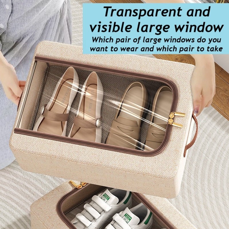 Clear Shoe Storage Boxes Cloth Storage Organiser Basket with Cover Linens Fabric Dust Free Shoe Storage Organizer