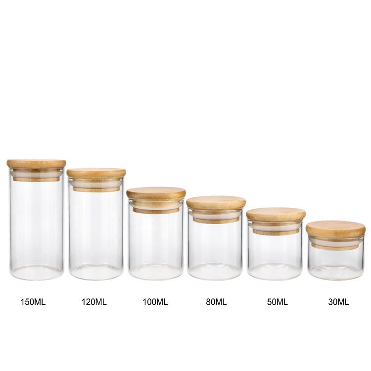 Eco-friendly glass jars with lids Various sizes food storage container jar with bamboo lid