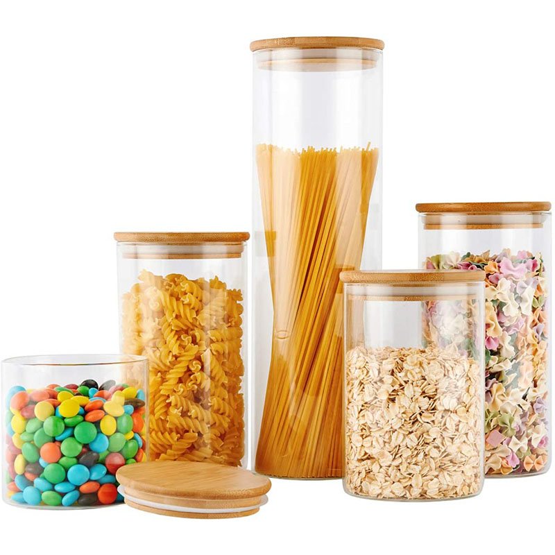Eco-friendly glass jars with lids Various sizes food storage container jar with bamboo lid