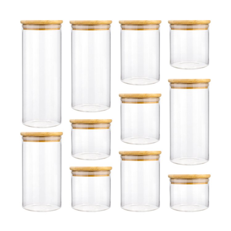 Eco-friendly glass jars with lids Various sizes food storage container jar with bamboo lid