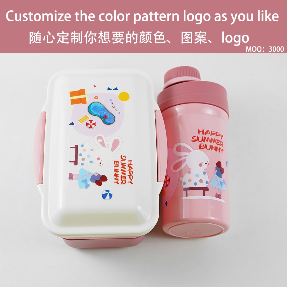 Custom Biodegradable BPA-Free Japanese Bento Lunch Box Water Bottle Set 2 Compartment Food Container for Students School kids