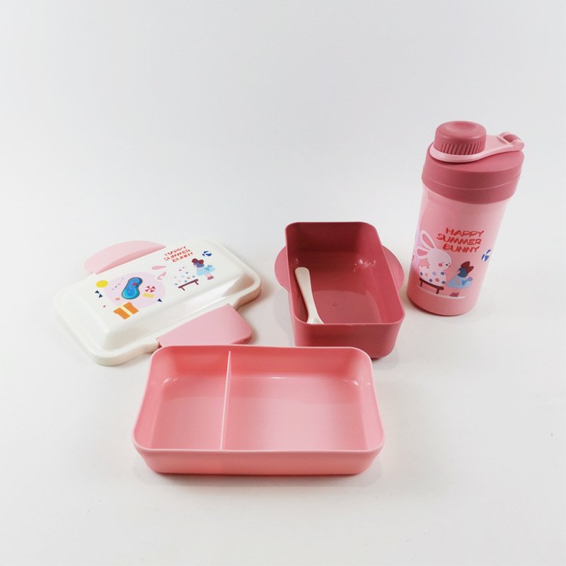 Custom Biodegradable BPA-Free Japanese Bento Lunch Box Water Bottle Set 2 Compartment Food Container for Students School kids