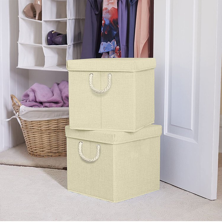 Hot Sales 30 x 30 x 30 Fabric Storage Organizer Bins Foldable Clothes Storage Boxes Bins With Cotton Rope Handle