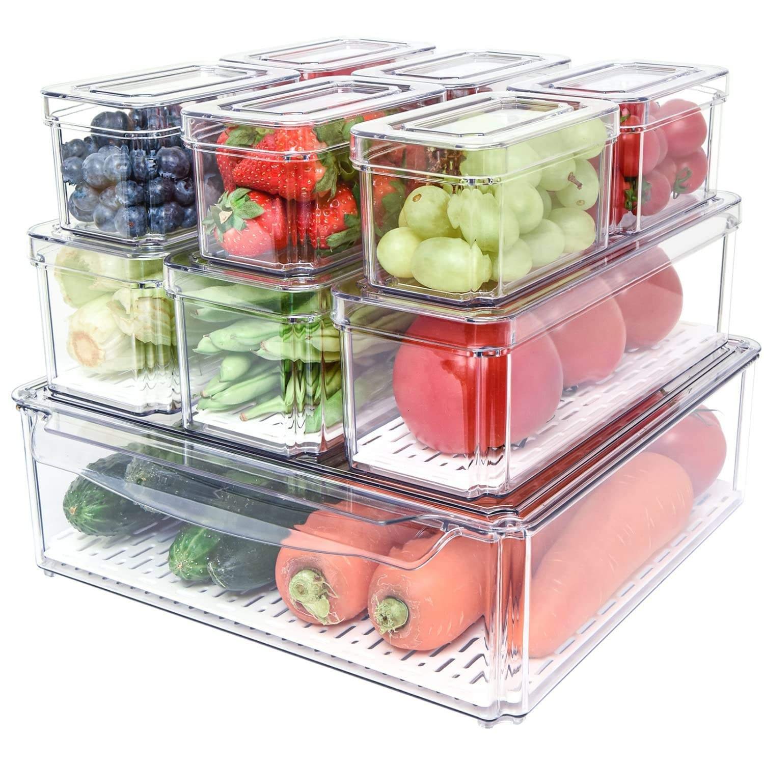 Stackable Food Plastic Storage Container Saver Container For Fridge To Keep Fruits Vegetables