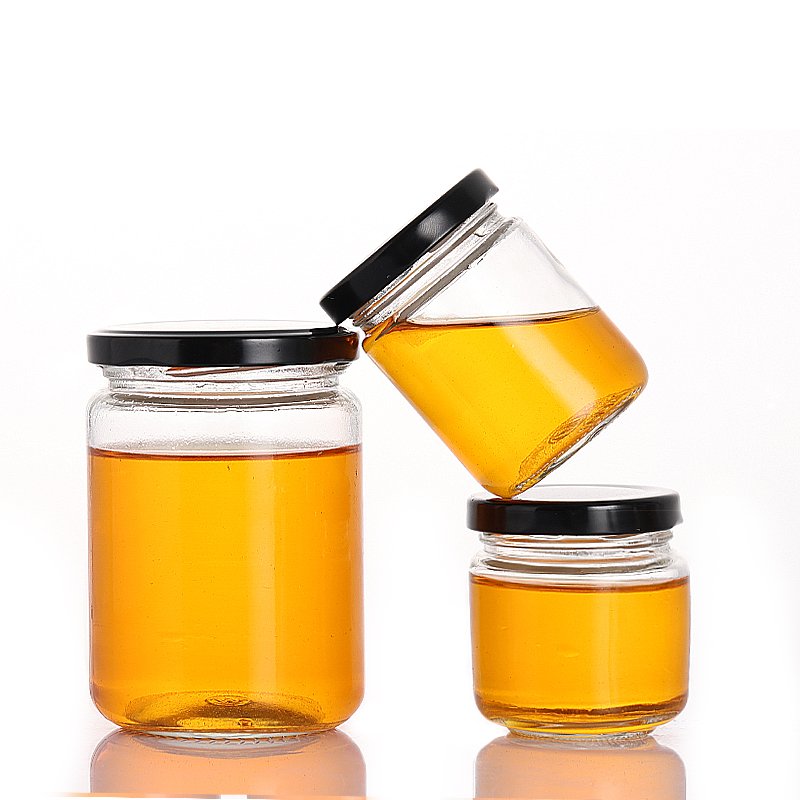 Factory Price Clear Empty Wide Mouth Custom Jam Honey Food Kitchen Glass Storage Jar Set with Lids