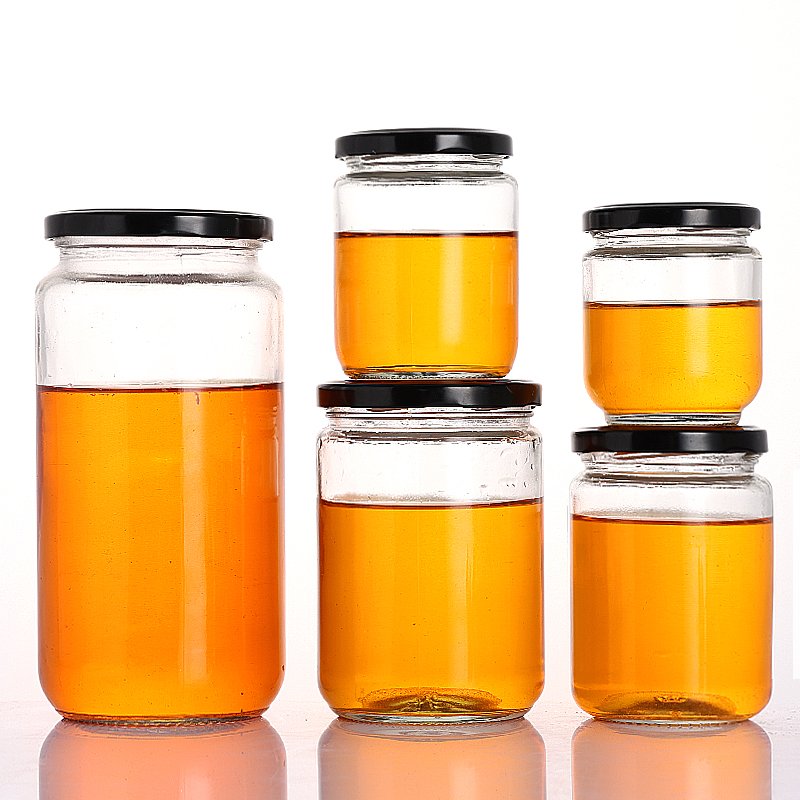 Factory Price Clear Empty Wide Mouth Custom Jam Honey Food Kitchen Glass Storage Jar Set with Lids