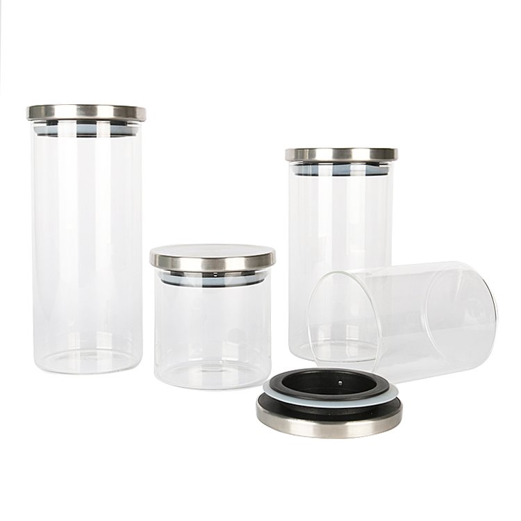 Moistureproof Borosilicate Glass Food Storage Jar with Stainless Steel Lid - Airtight and Durable