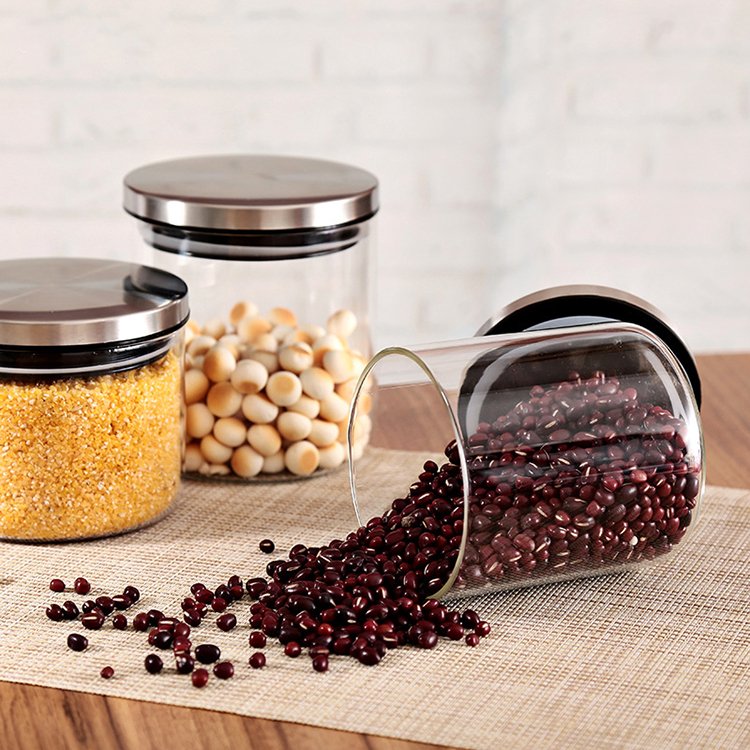 Moistureproof Borosilicate Glass Food Storage Jar with Stainless Steel Lid - Airtight and Durable