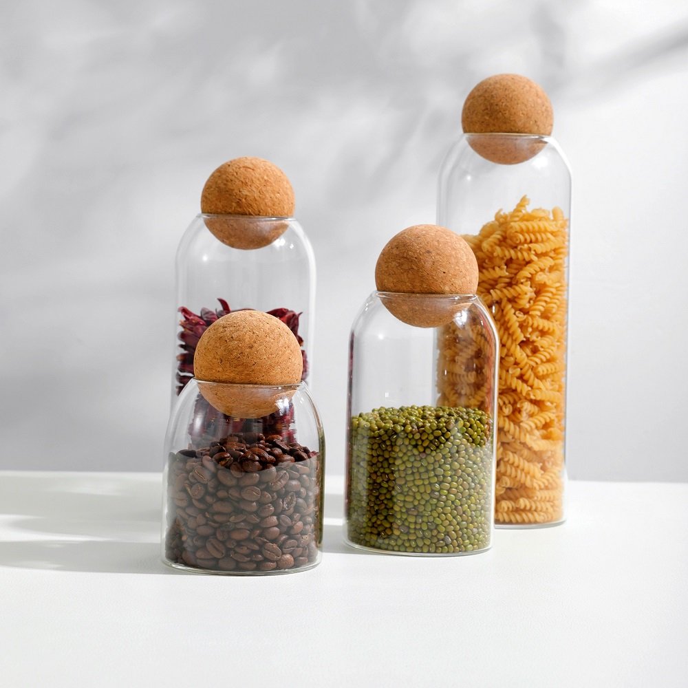 High Borosilicate Glass Jars For Storage Food Storage Jars Set with Wood Lid Cork Ball