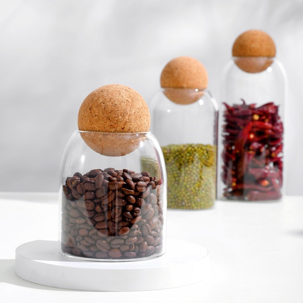 High Borosilicate Glass Jars For Storage Food Storage Jars Set with Wood Lid Cork Ball