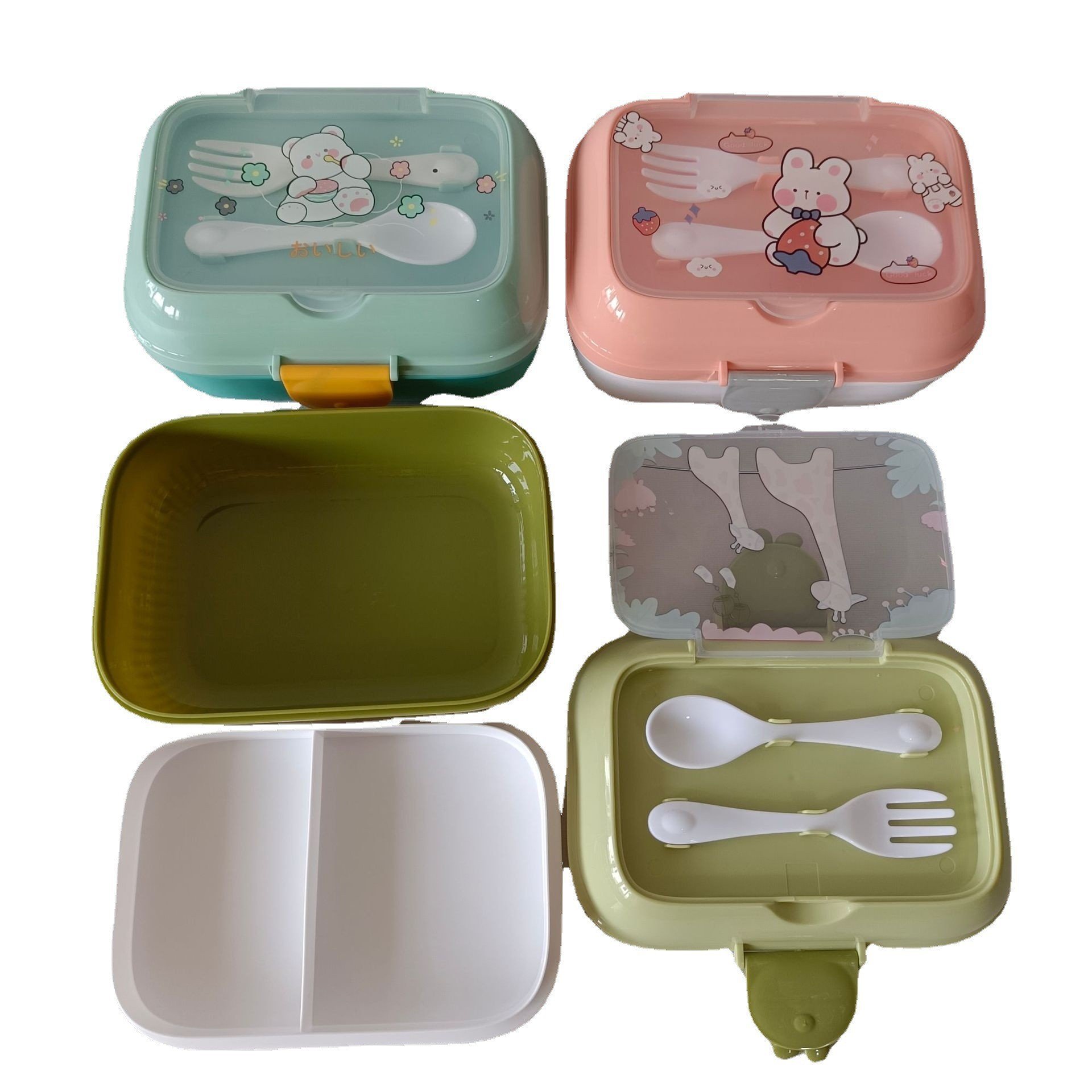 Kawaii boys girls 700ml leakproof 2 compartment tiffin bento box food container kid school lunch box and water bottle set