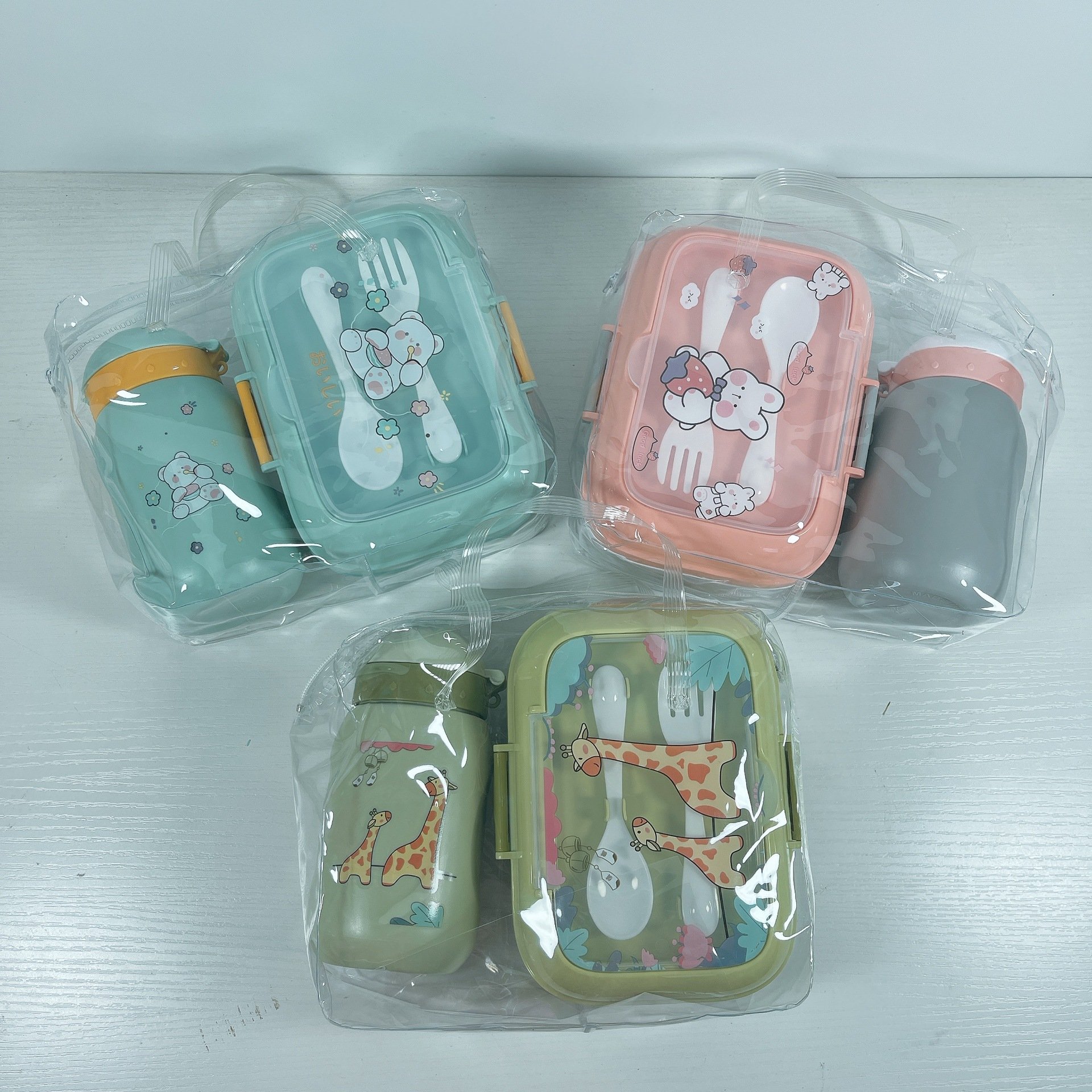 Kawaii boys girls 700ml leakproof 2 compartment tiffin bento box food container kid school lunch box and water bottle set