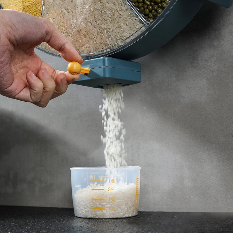 DS1845 Kitchen Accessories Organizers Storage Household Food Storage 6 Grid Wall-Mounted Grain Storage Box Rice Dispenser
