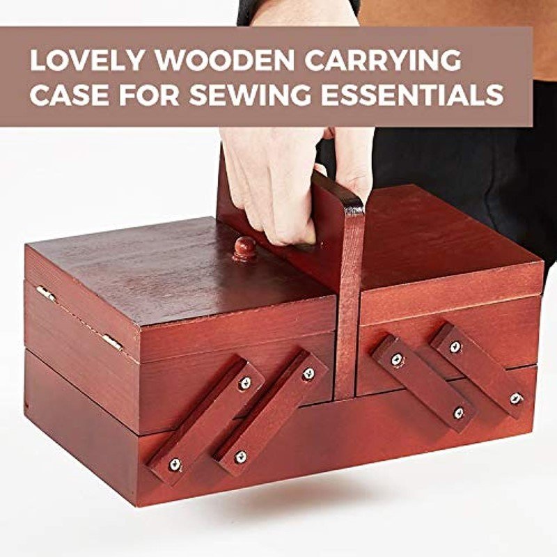 professional Expandable wooden needle sewing basket organizer storage boxes for thread spools embroidery quilting cross stitch