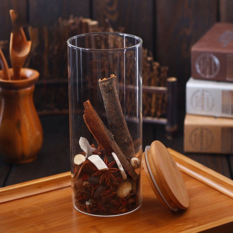 Handmade Glass Bottle Storage Jar with Wooden Lid Hot Sale 175ml 1250ml Capacity Food Spice Container Bamboo Material Safe Empty