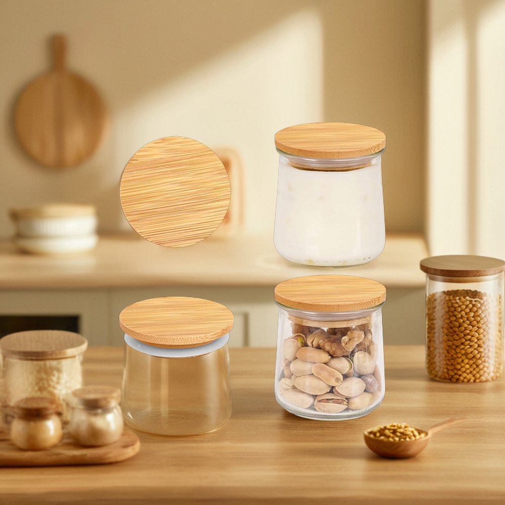 SOPEWOD Eco-Friendly Clear Glass Food Storage Jars with Airtight Bamboo Lid for Packing Candy Cookies Rice Sugar Flour Nuts