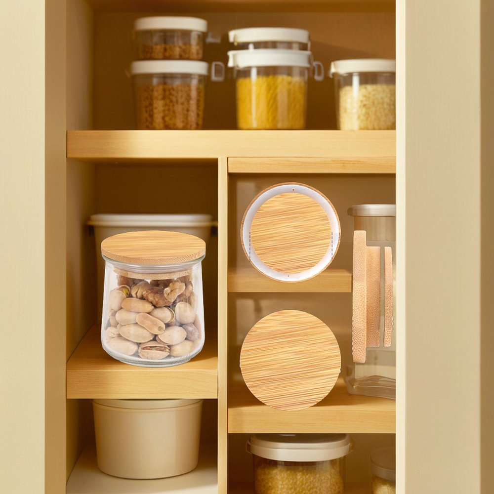 SOPEWOD Eco-Friendly Clear Glass Food Storage Jars with Airtight Bamboo Lid for Packing Candy Cookies Rice Sugar Flour Nuts