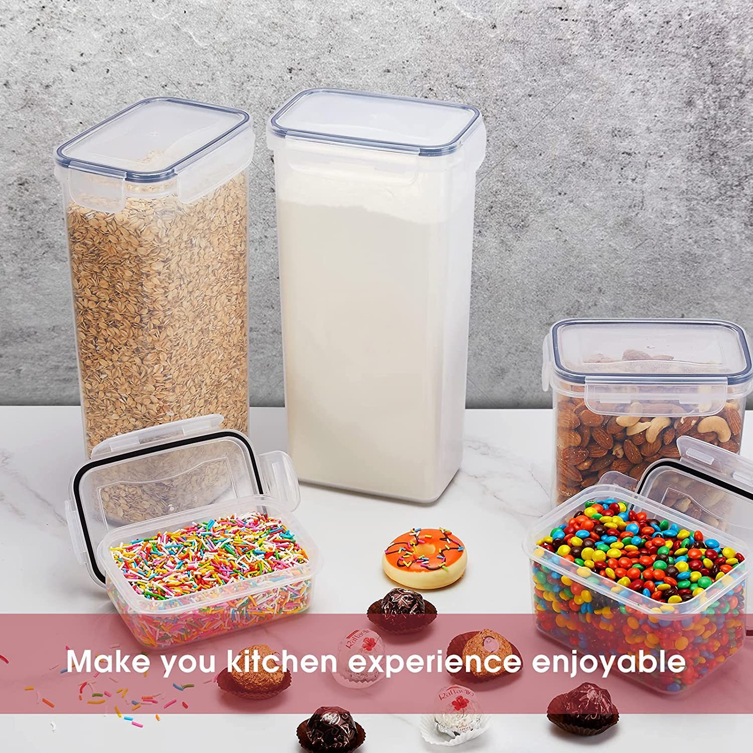 Pantry 42 Pieces Set Bpa-Free Airtight Plastic Stackable Kitchen Organizer Cereal Dry Food Storage Bin Box Container