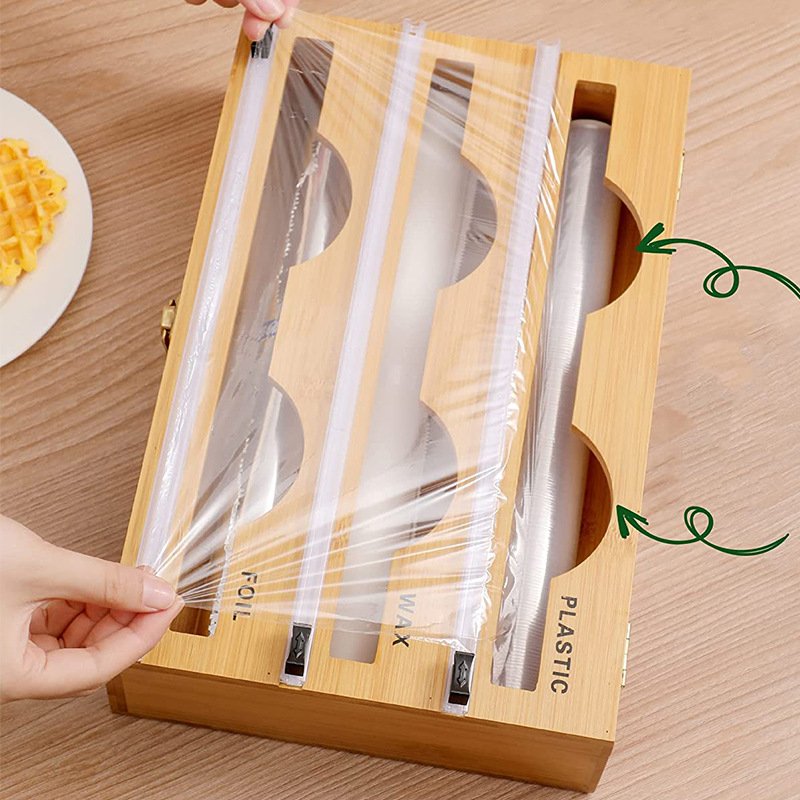 sells bamboo plastic wrap cutting integrated storage box bamboo Ziplock bag storage box
