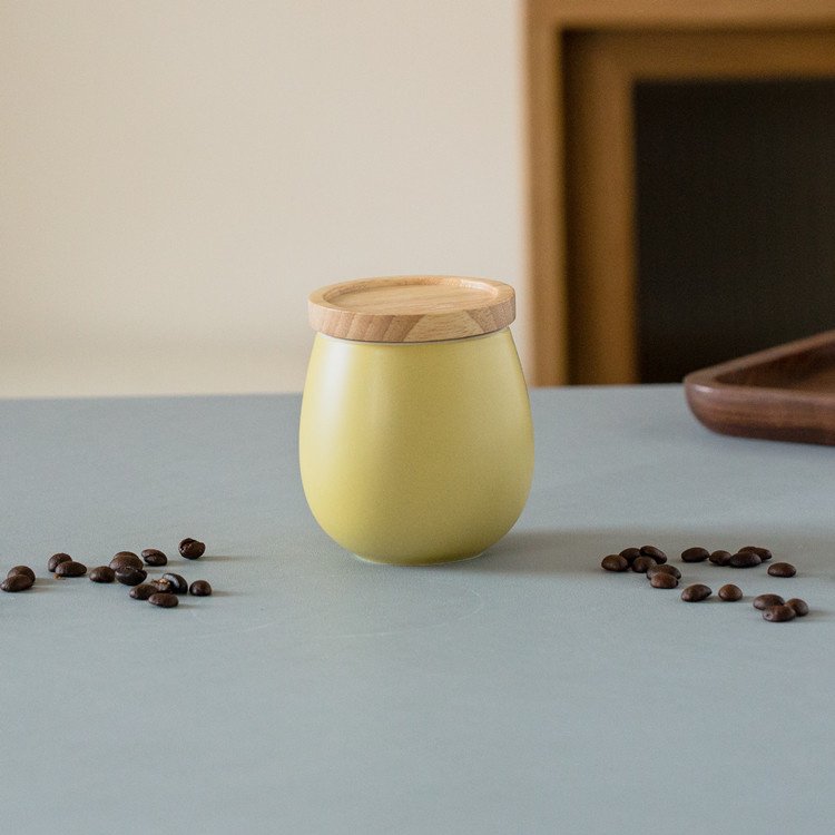 eco-friendly custom logo matte multi-colored kitchenware ceramic airtight coffee tea sugar food canister with wooden lid