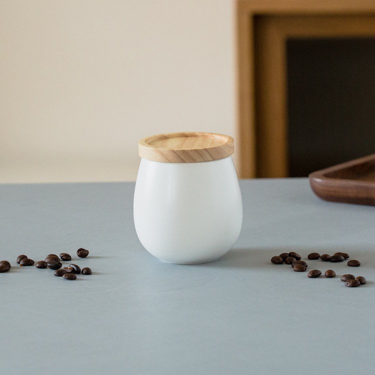 eco-friendly custom logo matte multi-colored kitchenware ceramic airtight coffee tea sugar food canister with wooden lid