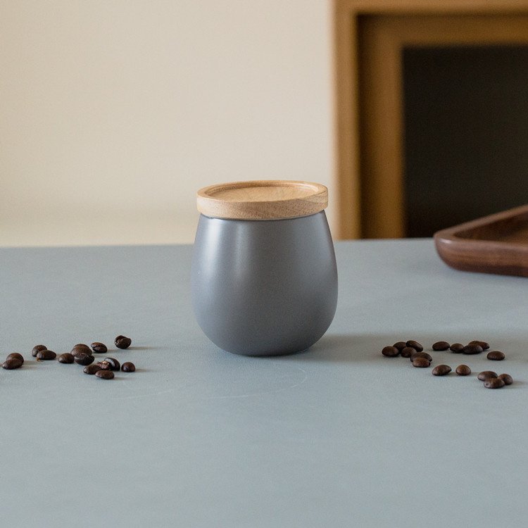 eco-friendly custom logo matte multi-colored kitchenware ceramic airtight coffee tea sugar food canister with wooden lid