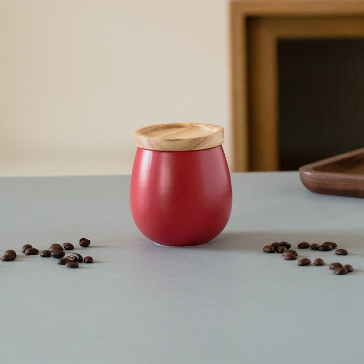 eco-friendly custom logo matte multi-colored kitchenware ceramic airtight coffee tea sugar food canister with wooden lid