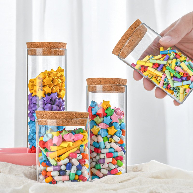 wholesale Food Storage Custom High Borosilicate mini round shape glass jam jelly glass jar with cork