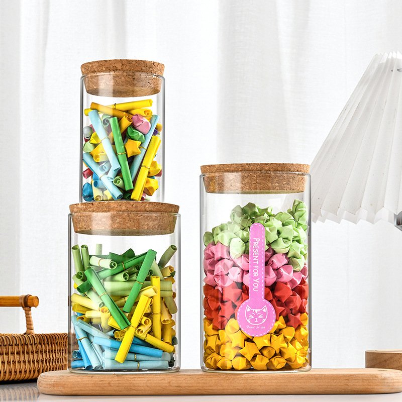 wholesale Food Storage Custom High Borosilicate mini round shape glass jam jelly glass jar with cork