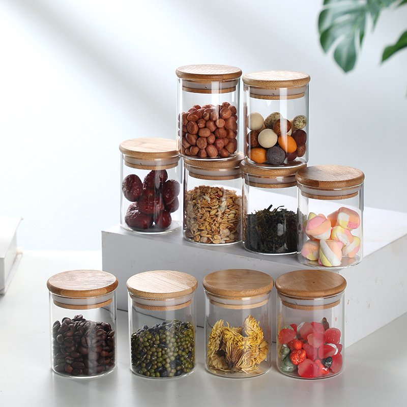 Wholesale Empty Kitchen Round Food Grade Glass Jars Food Storage Container With Lids For Food