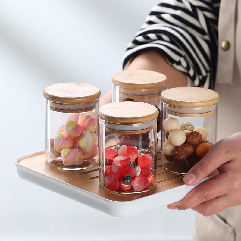 Wholesale Empty Kitchen Round Food Grade Glass Jars Food Storage Container With Lids For Food
