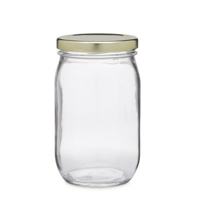 Wholesale wide mouth glass food jars with lids 8 oz empty 250ml 500ml clear storage round jars for food