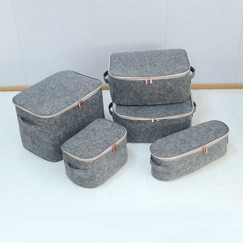 Felt Storage Box Basket Non-woven Fabric Storage Bin Felt Laundry Basket with Handle 4 PCS