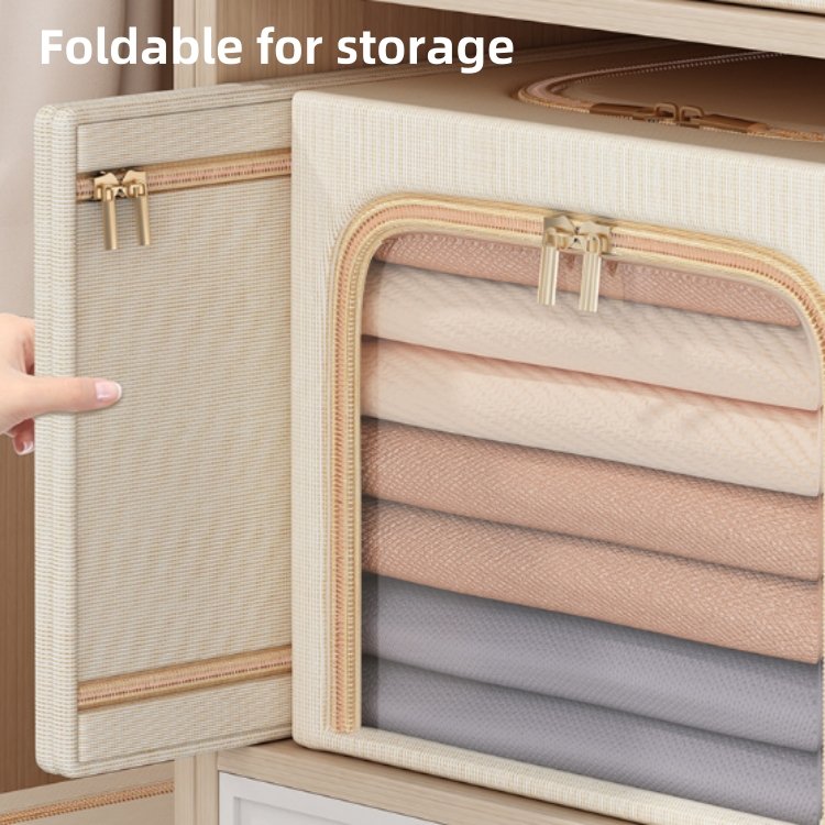 Large Collapsible Fabric Storage Bins Boxes Eco-Friendly Cotton Linen Modern Foldable Organizer Clothes