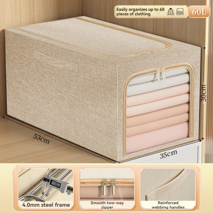 Large Collapsible Fabric Storage Bins Boxes Eco-Friendly Cotton Linen Modern Foldable Organizer Clothes