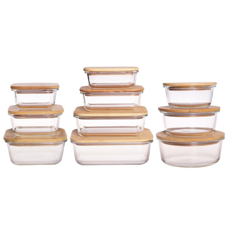 YOLOWE HOME Fruit & Food Storage Container with Glass Lid for Kitchen & Refrigerator Preparation Durable Home Organization