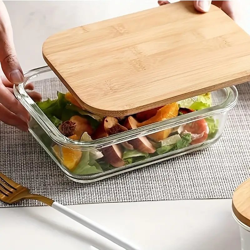 YOLOWE HOME Fruit & Food Storage Container with Glass Lid for Kitchen & Refrigerator Preparation Durable Home Organization