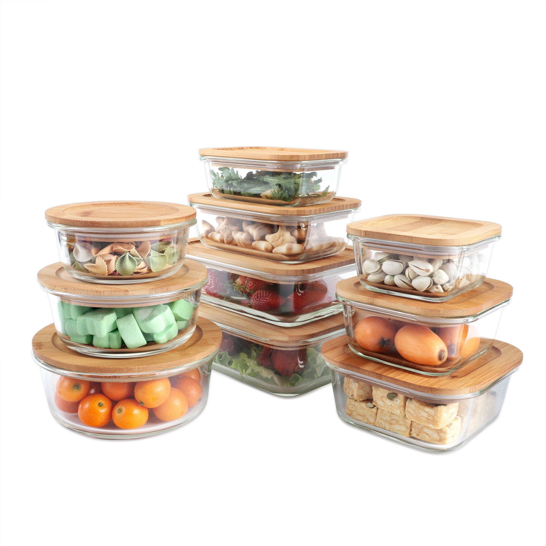 YOLOWE HOME Fruit & Food Storage Container with Glass Lid for Kitchen & Refrigerator Preparation Durable Home Organization