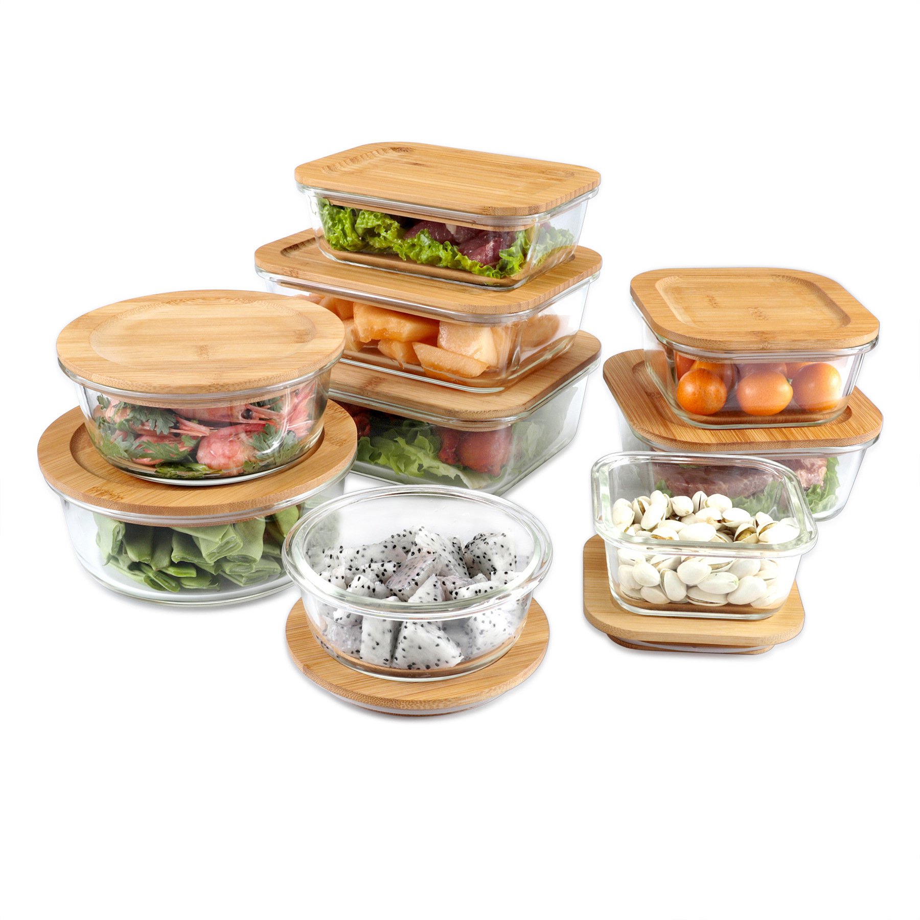 YOLOWE HOME Fruit & Food Storage Container with Glass Lid for Kitchen & Refrigerator Preparation Durable Home Organization