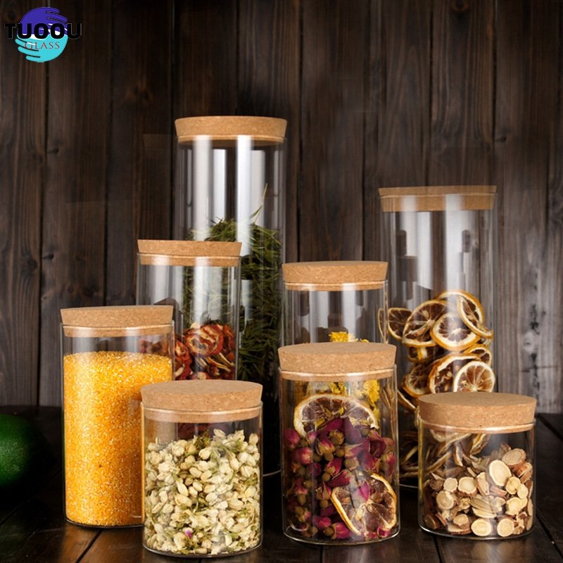 150ml-2100ml Muti-size Glass Storage Jars glass jars with Cork lids Food Container Glass storage jar