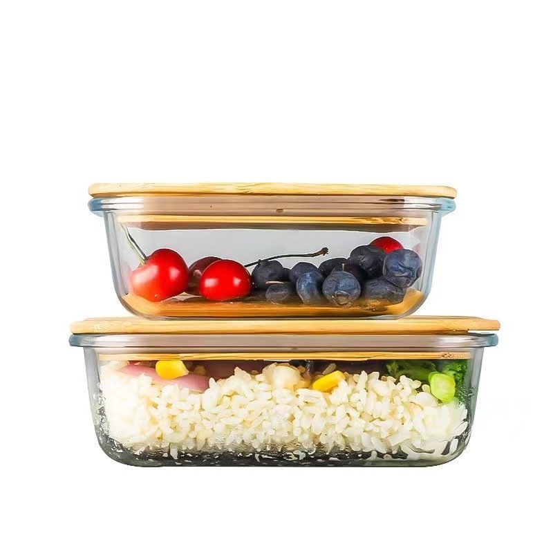Custom wholesale Eco-friendly BPA free with bamboo lid glass food storage container