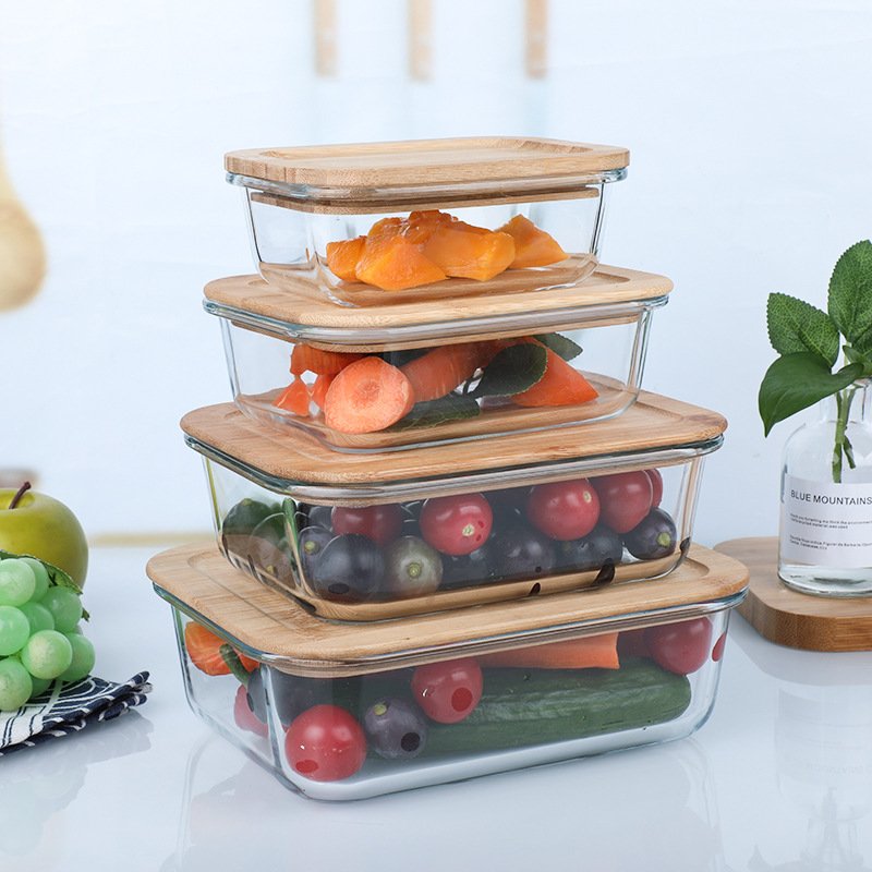 Custom wholesale Eco-friendly BPA free with bamboo lid glass food storage container