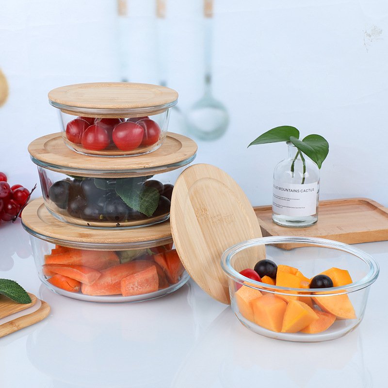 Custom wholesale Eco-friendly BPA free with bamboo lid glass food storage container